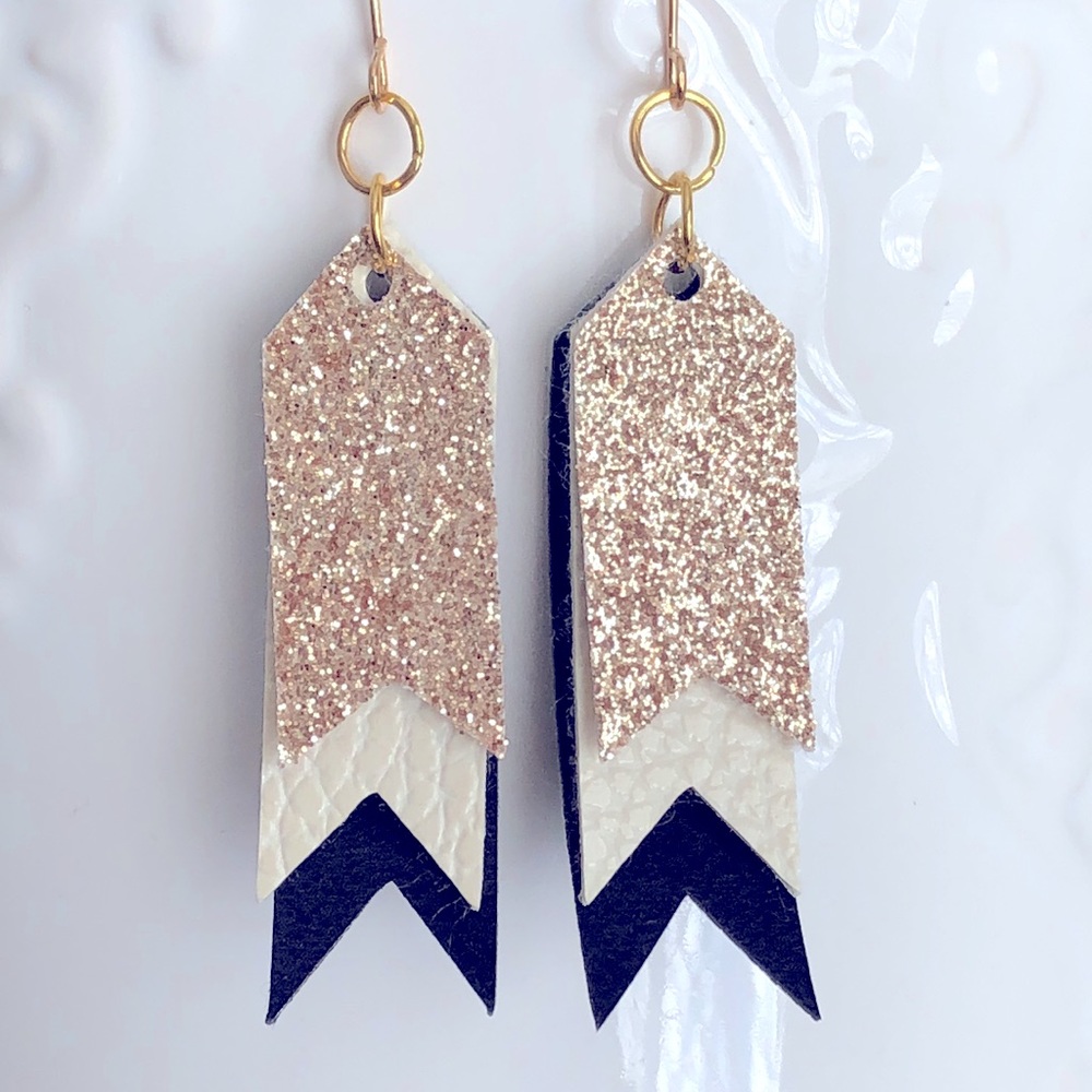 New Faux Leather Sparkling Arrow Striped Chevron Handmade Glitter Earrings Gifts